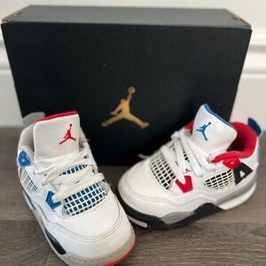 Kids Nike Jordan White and Red and Blue Sneakers with black details